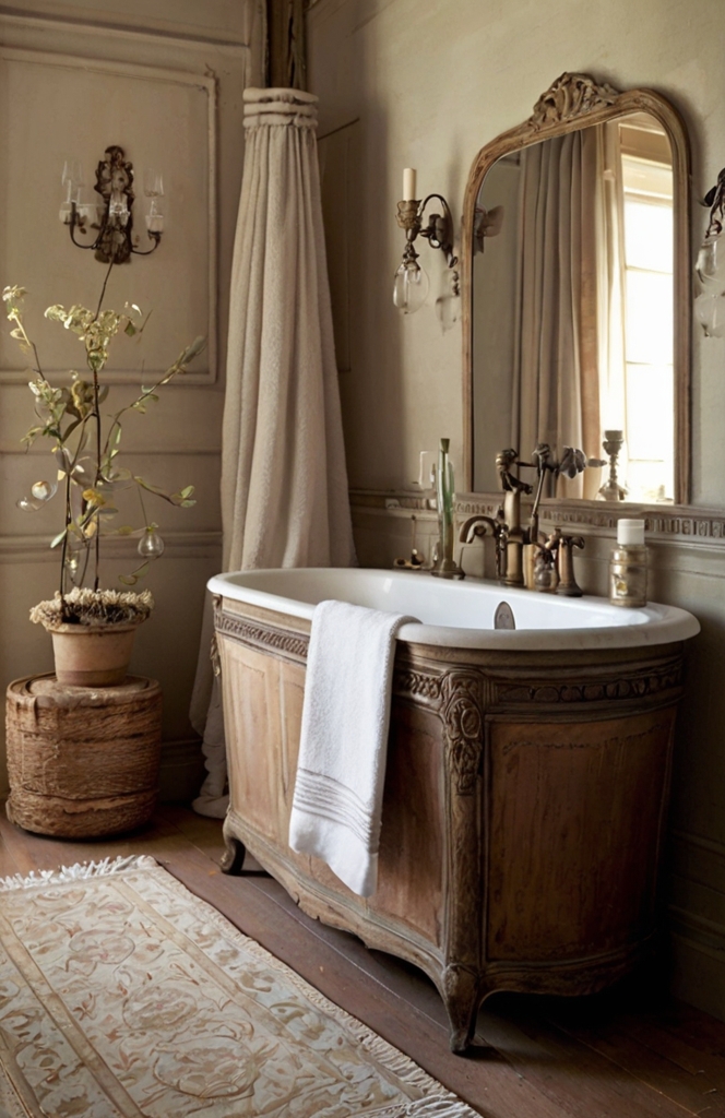 Textured Fabrics and Linens in French Country Bathrooms