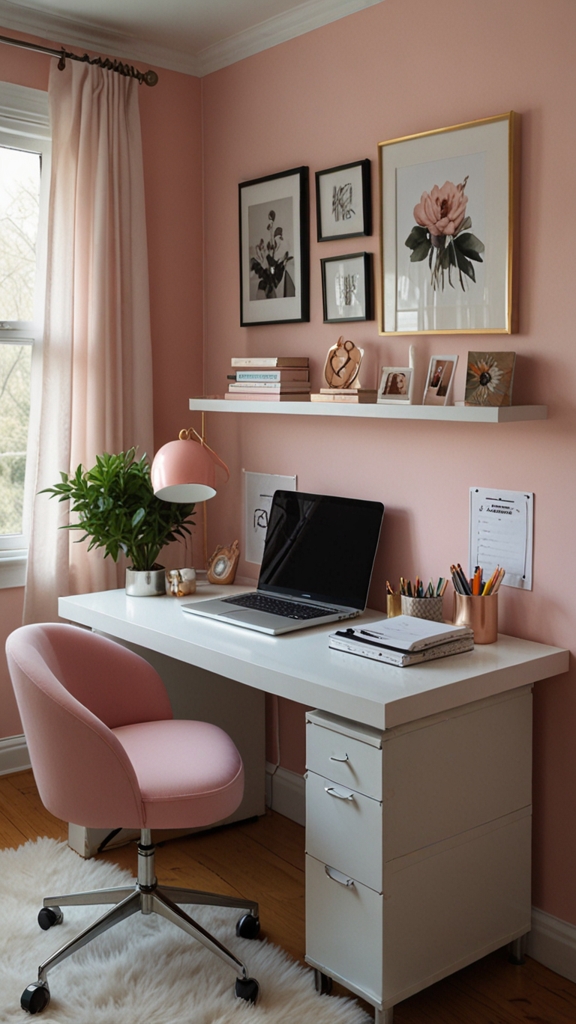 trendy bedroom office, modern home office, workspace solutions, dual purpose room, stylish office design