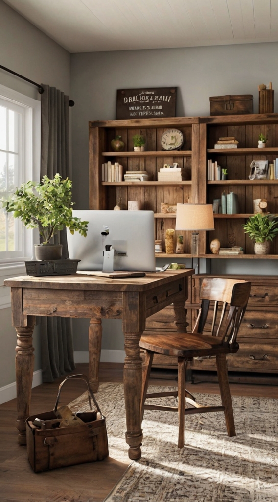 Vintage barn door, farmhouse office remodel, rustic workspace