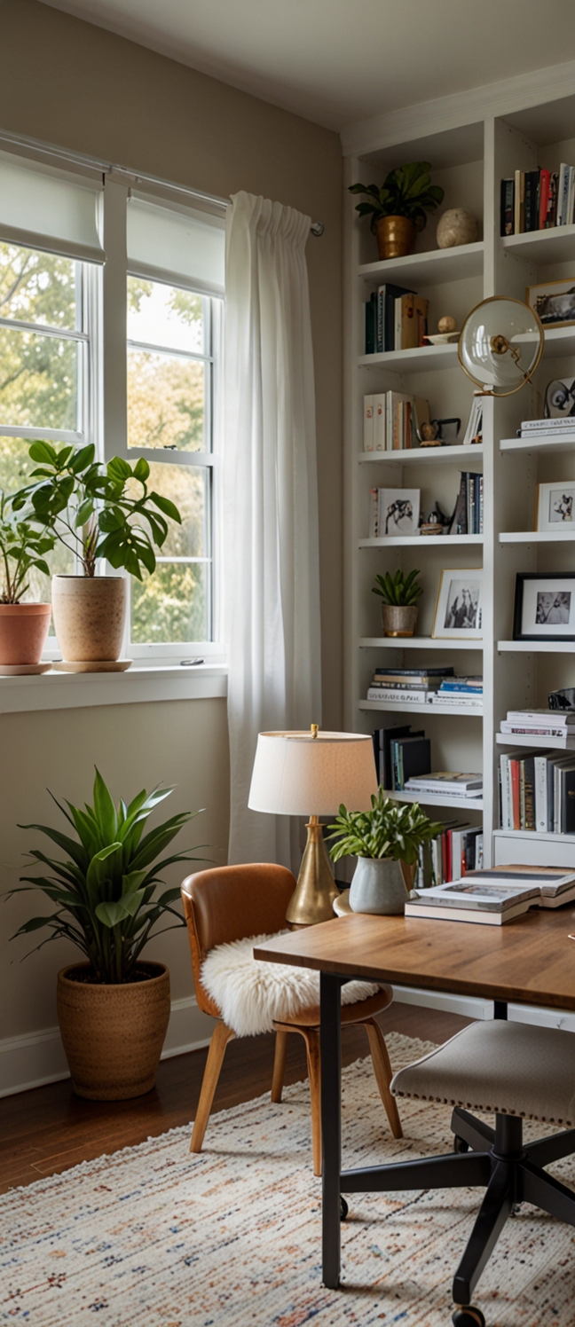 Home office design, Natural light home office, Bright workspace, Large window renovation, Sunlit home office