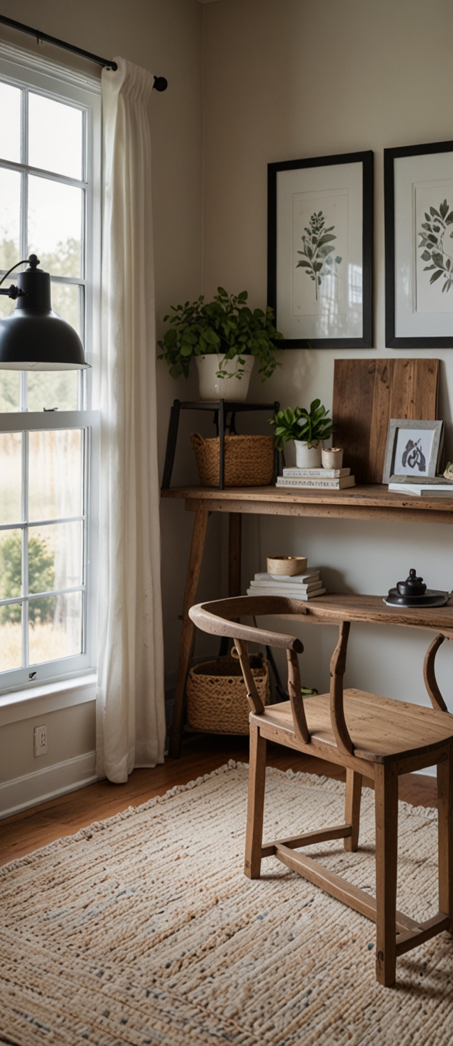 farmhouse decor, rustic office furniture, country home office, vintage office accessories, reclaimed wood desk