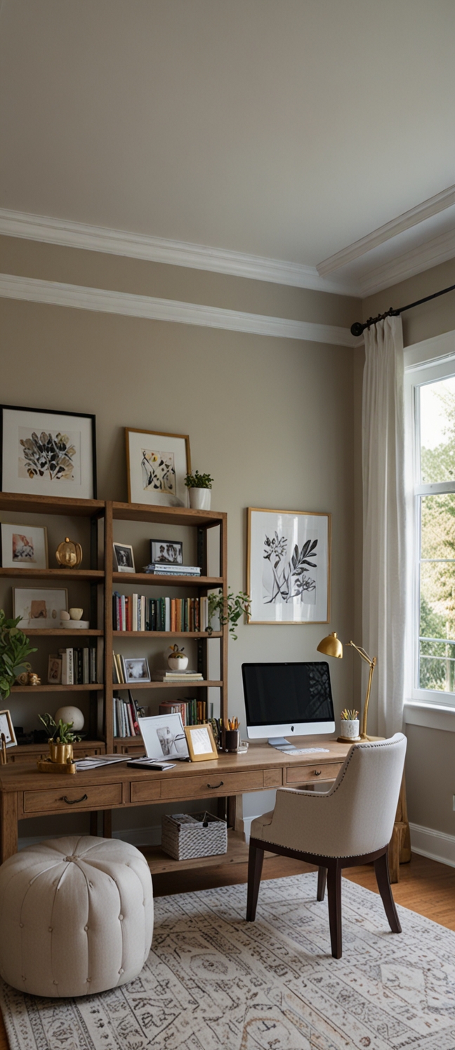 Home office design, Living room decor, Interior decoration, Workspace organization, Home entertainment