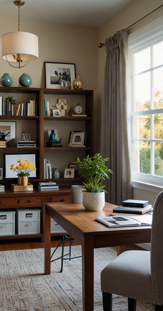Home office design, Living room decor, Interior decoration, Workspace organization, Home entertainment