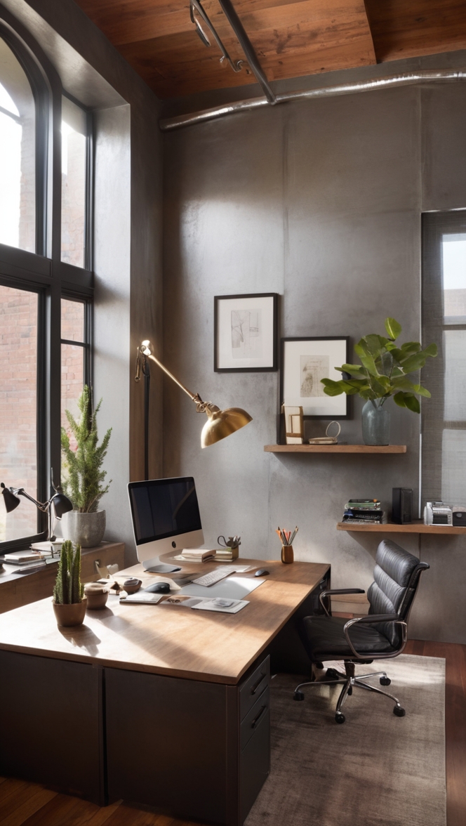 Masculine office decor, Cozy workspace design, Iron Mountain paint, Office renovation ideas, Stylish office decor