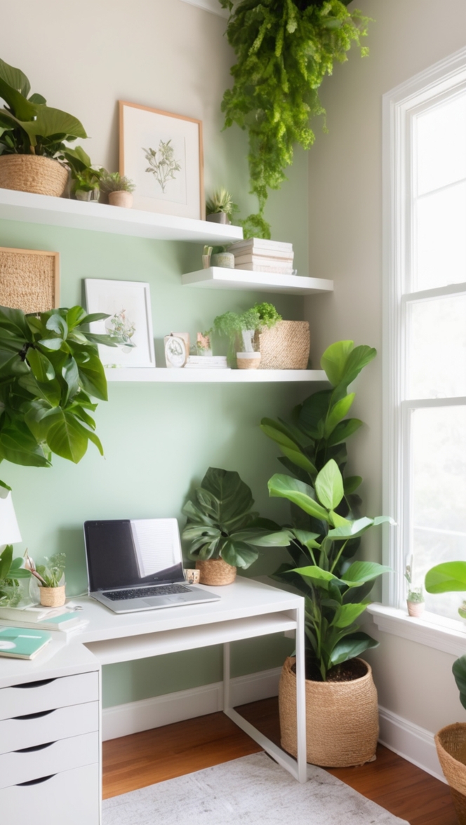 Green office decor, Natural workspace design, Eco-friendly office makeover, Sustainable office interior, Organic workspace renovation