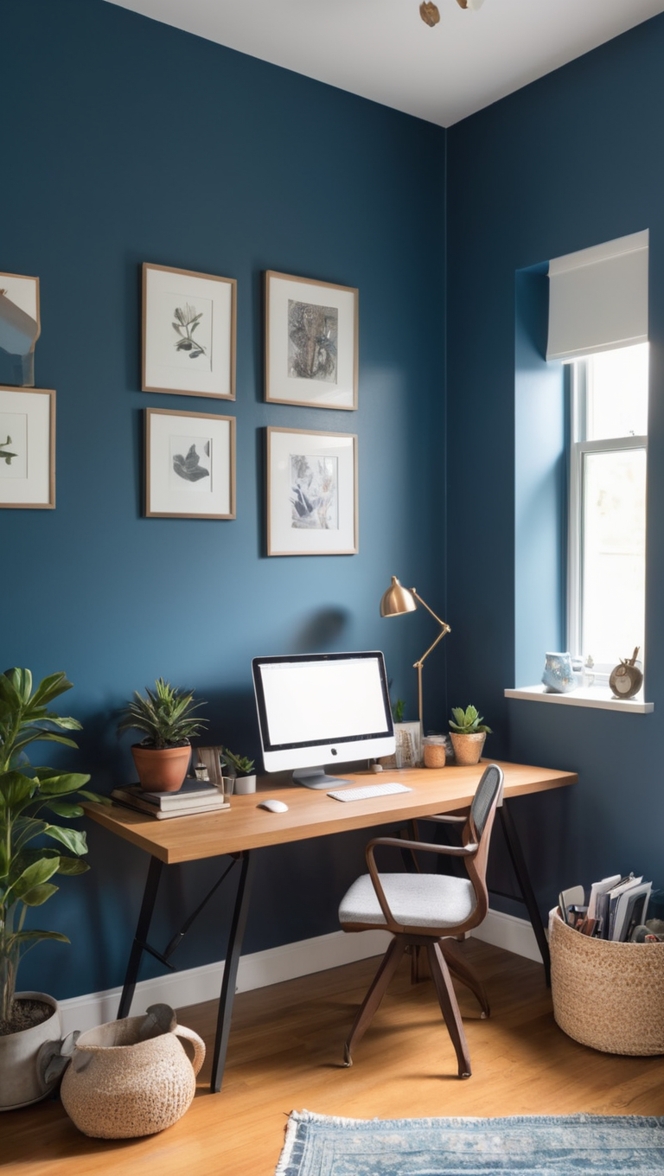 Cadet Blue Paint, Moody Home Office, Home Office Design, Cadet Blue Walls, Dark Home Decor
