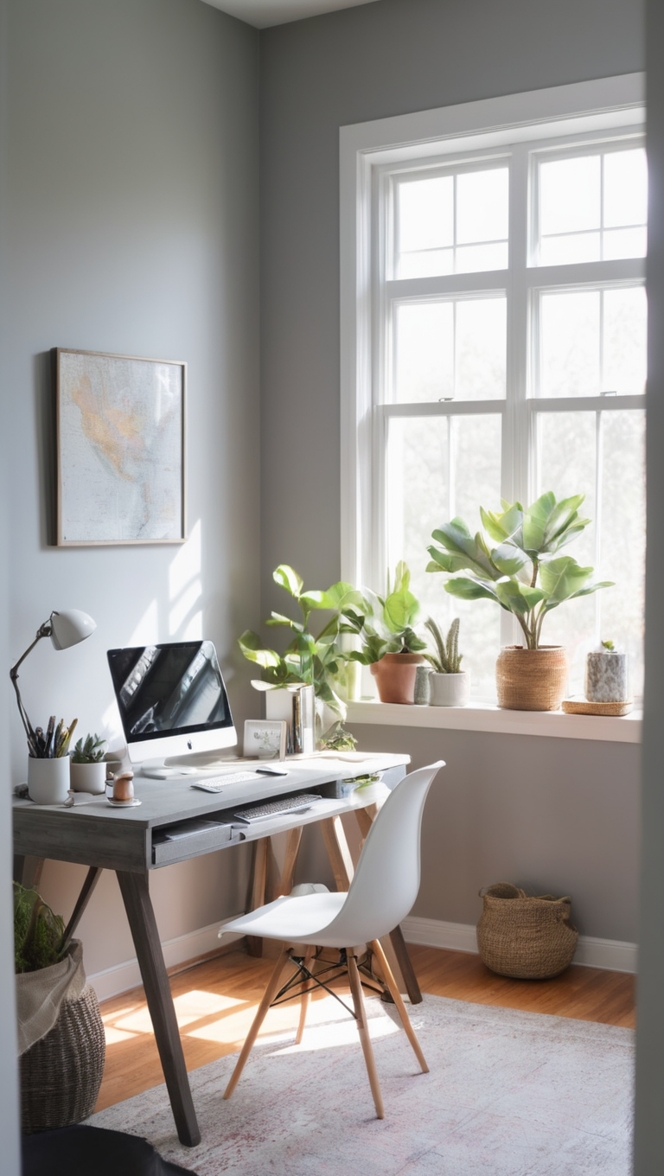 workspace renovation, gray office decor, interior design ideas, modern office makeover, home office inspiration