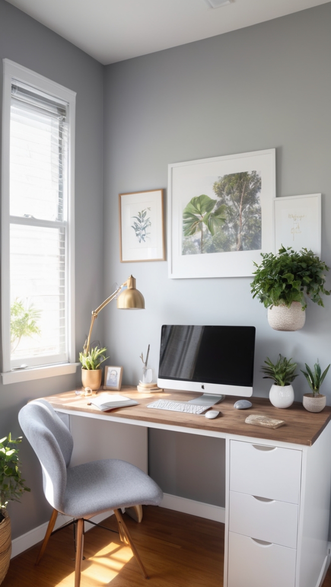 workspace renovation, gray office decor, interior design ideas, modern office makeover, home office inspiration