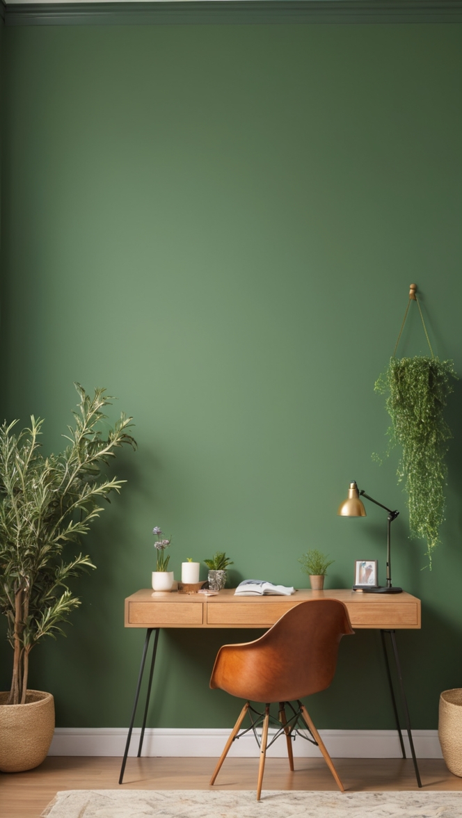green office decor, stylish office wall design, trendy office interior, elegant office color scheme, sophisticated workspace design