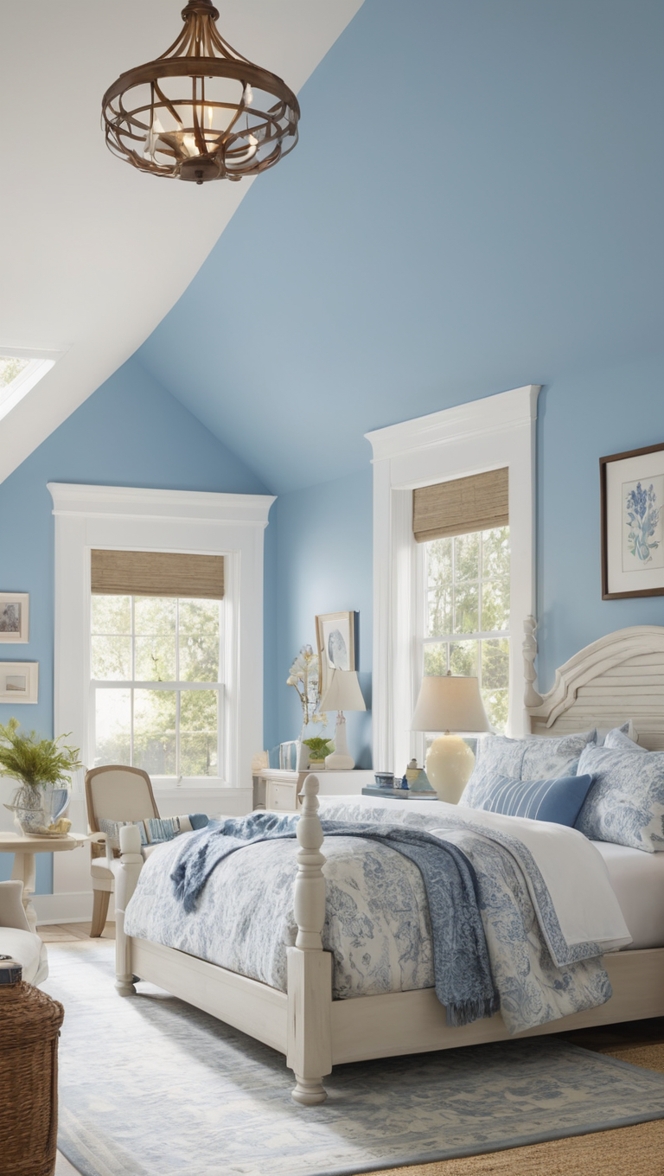 Blue and white decor, Serene bedroom design, Elegant home interiors, Beautiful bedroom inspiration, Timeless bedroom style