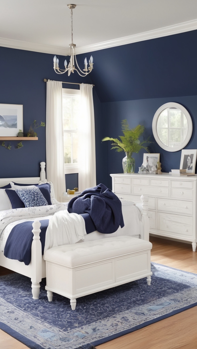 Navy blue bedspread, Navy blue comforter, Navy blue duvet cover, Navy blue throw pillows, Navy blue decorative pillows