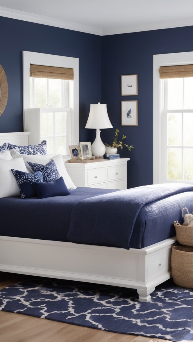 Navy blue bedspread, Navy blue comforter, Navy blue duvet cover, Navy blue throw pillows, Navy blue decorative pillows