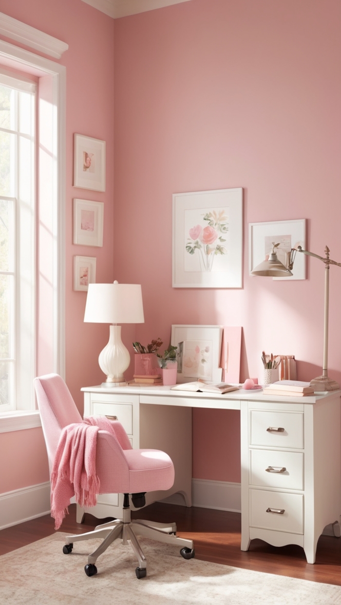 cozy pink office decor, pink office furniture, pink office chair, pink office accessories, pink office supplies