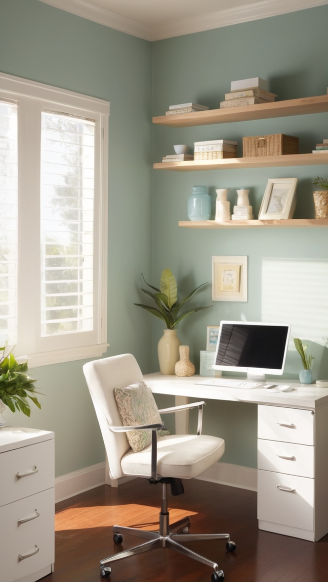 cozy home office, minimalist workspace, Scandinavian office decor, modern office design, simple home office