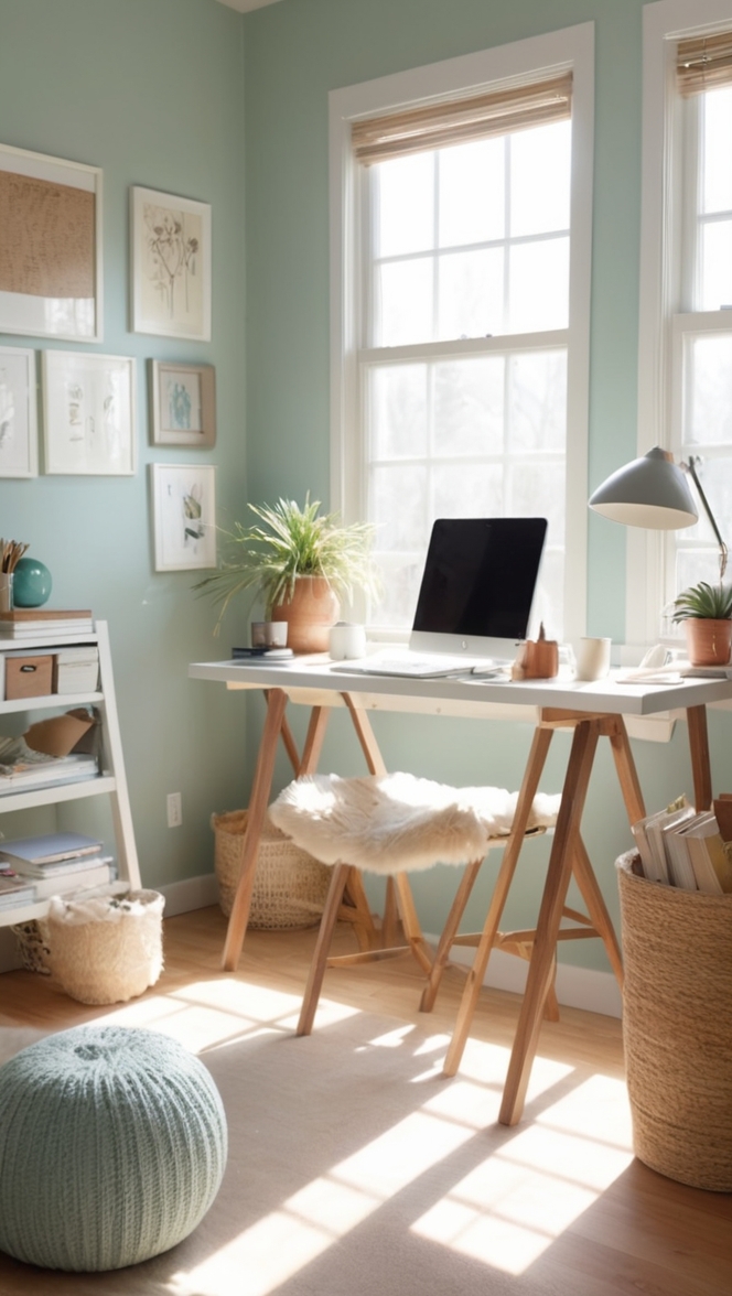 cozy home office ideas, small home office design, comfortable workspace ideas, home office organization, work from home setup