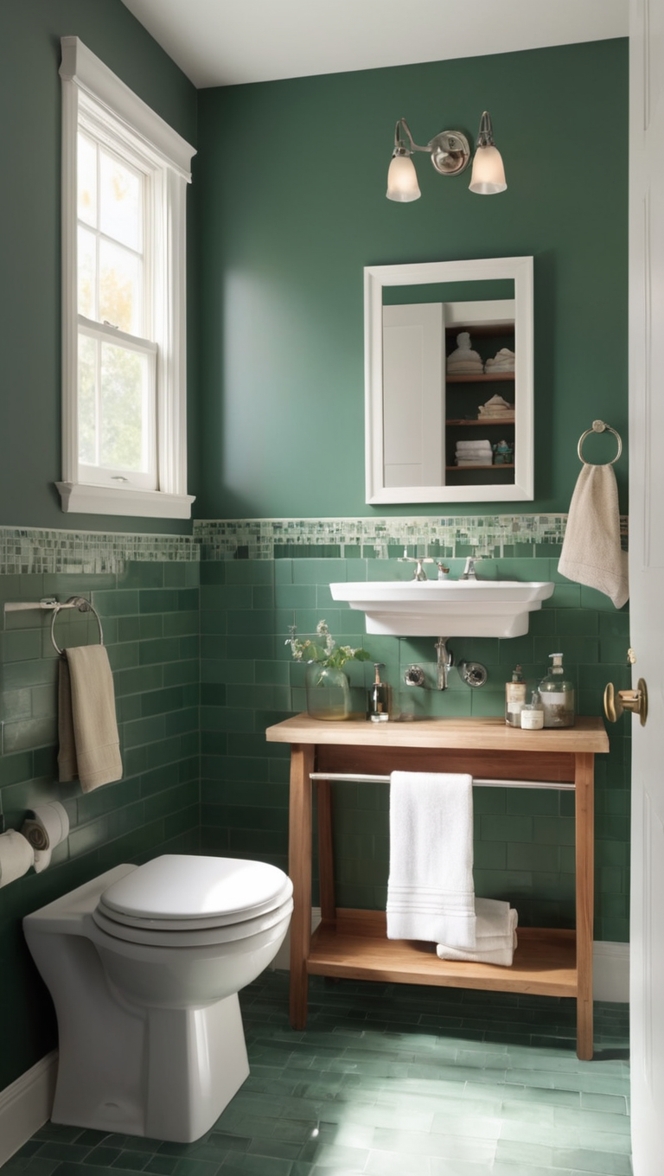 green mosaic tiles, bathroom tile ideas, luxury bathroom tiles, dark green hexagon tiles, bathroom renovation tiles