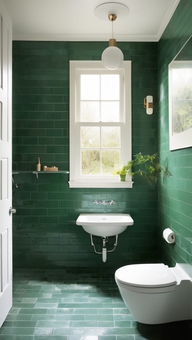green mosaic tiles, bathroom tile ideas, luxury bathroom tiles, dark green hexagon tiles, bathroom renovation tiles