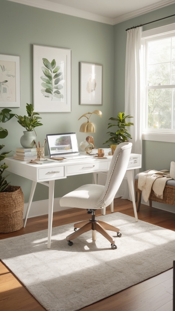 home office furniture, ergonomic office chair, standing desk, dual monitor setup, home office organization