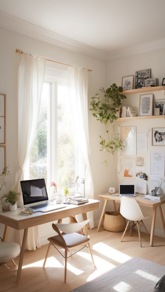 home office furniture, ergonomic office chair, standing desk, dual monitor setup, home office organization