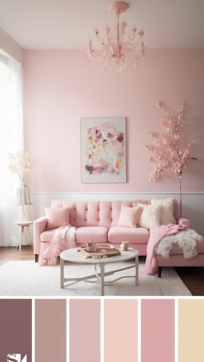 pink paint, pink interior design, pink color scheme, pink decor, pink room design