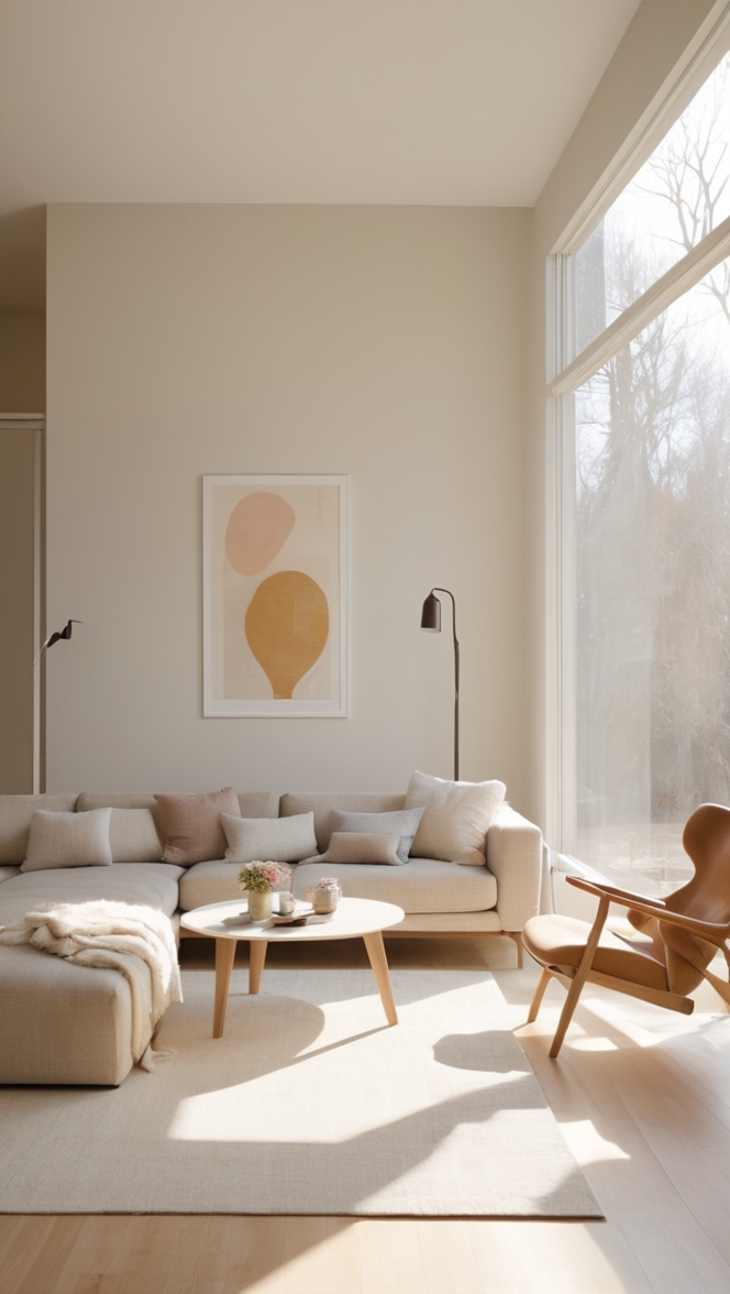 modern living room design, cozy interior decor, Scandinavian home decor, mid-century modern style, sleek minimalist furniture