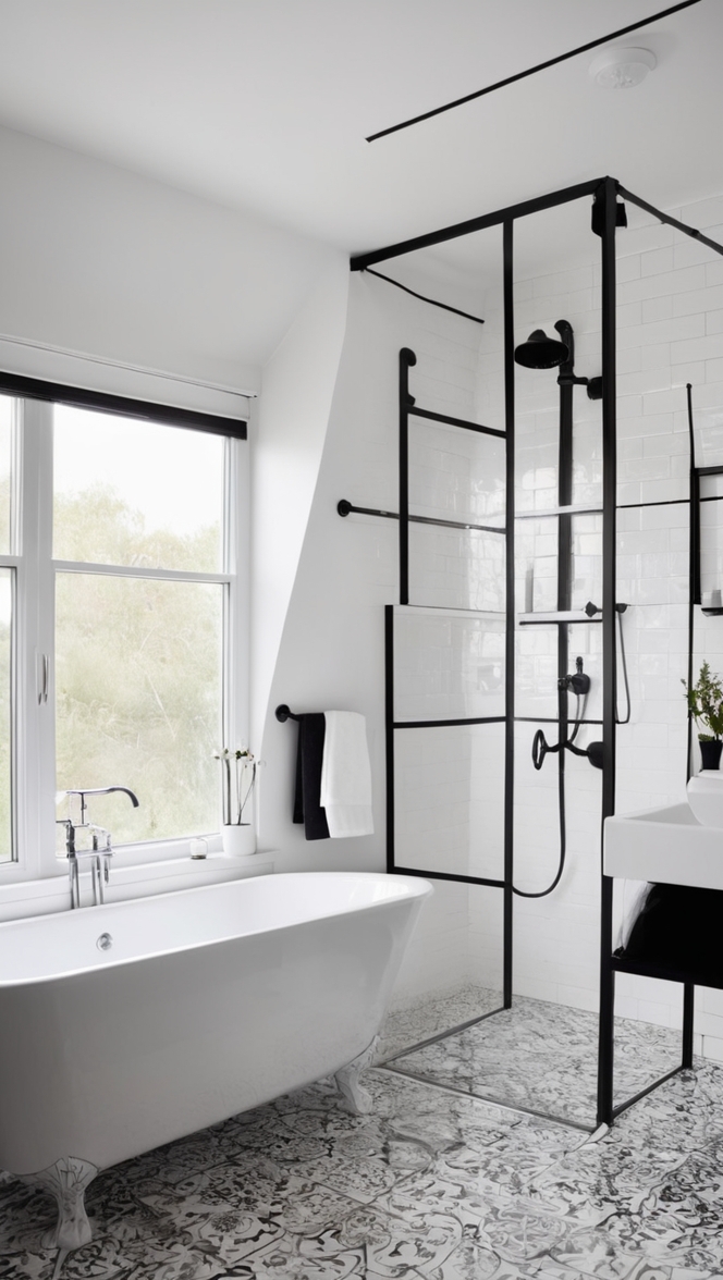 black and white tile flooring, white and black tile bathroom, black and white pattern tiles, black & white bathroom tiles, black and white tile design