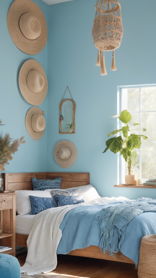 boho chic bedroom decor, boho bedroom furniture, bohemian style bedroom, blue boho bedding, vintage boho bedroom