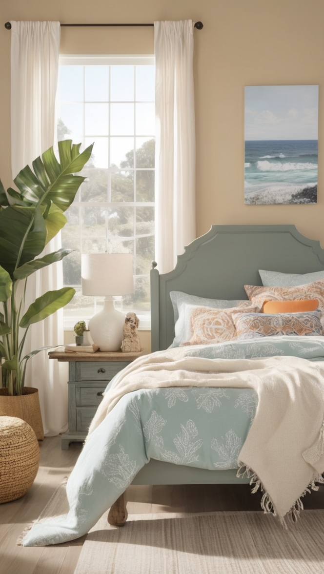 coastal decor, bohemian bedding, beach house furniture, coastal wall art, coastal chic décor