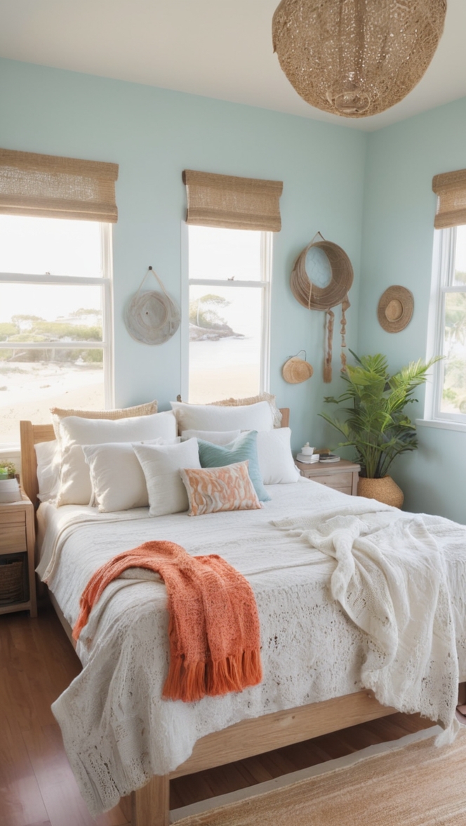 coastal decor, bohemian bedding, beach house furniture, coastal wall art, coastal chic décor