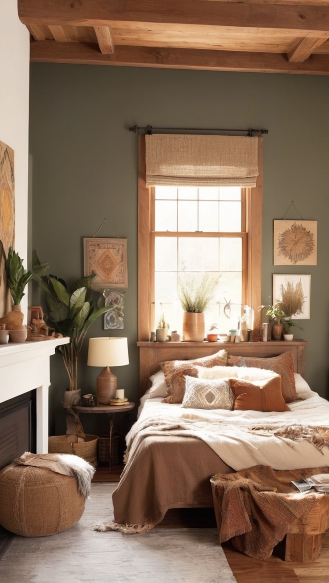 earthy bedroom decor, bohemian bedding, cozy bedroom furniture, natural fiber rugs, organic bedding