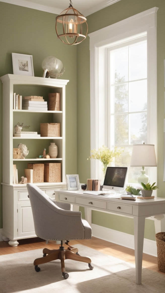 cozy home office decor, modern home office design, stylish office furniture, chic home office ideas, minimalist office decor