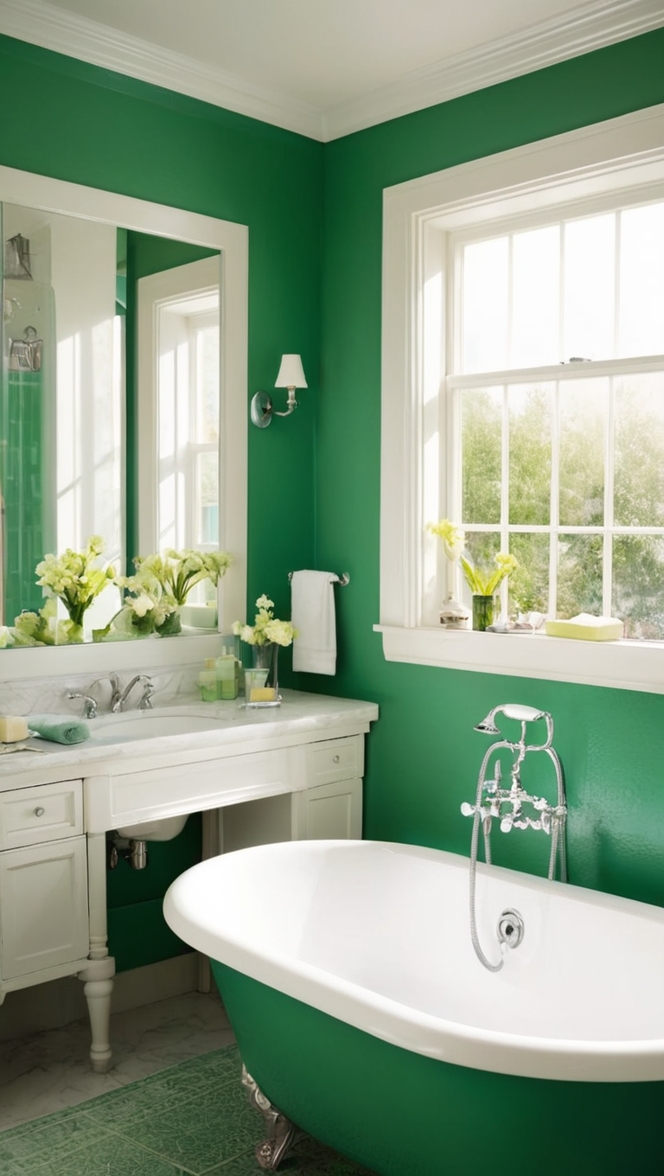 emerald green tile, green bathroom decor, emerald green vanity, luxury bathroom design, green bathroom accessories