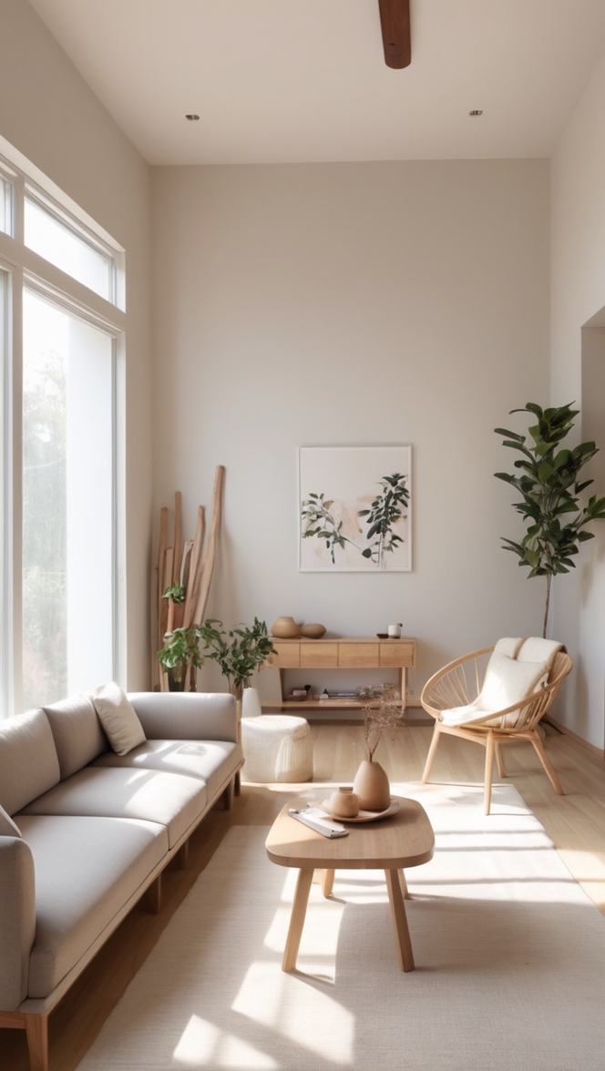 minimalist living room decor, scandinavian interior design, modern bohemian style, cozy minimalist home, serene minimalism