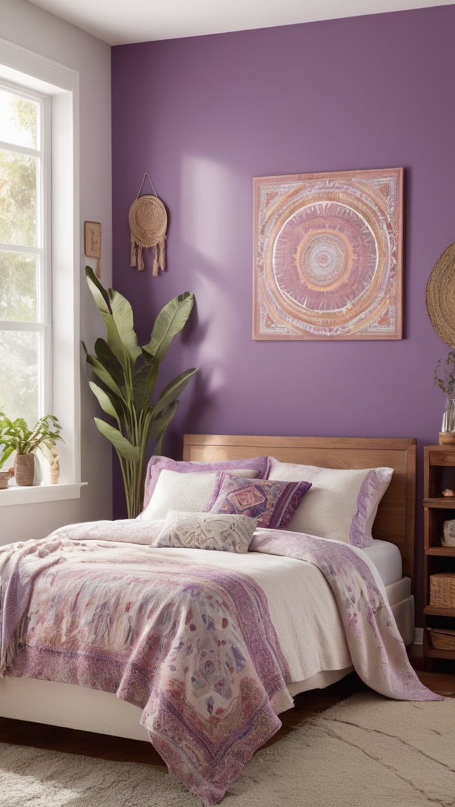 bohemian bedroom decor, boho chic bedding, purple boho tapestry, boho bedroom furniture, modern boho bedroom