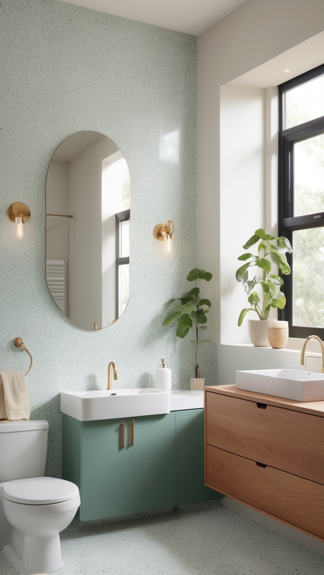 terrazzo bathroom flooring, terrazzo floor bathroom, terrazzo tile shower, terrazzo bathroom countertops, terrazzo bathroom sink