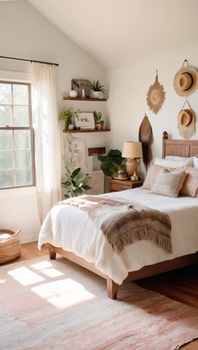 boho bedroom decor, white boho bedding, boho style bedroom, boho chic room, boho bedroom furniture