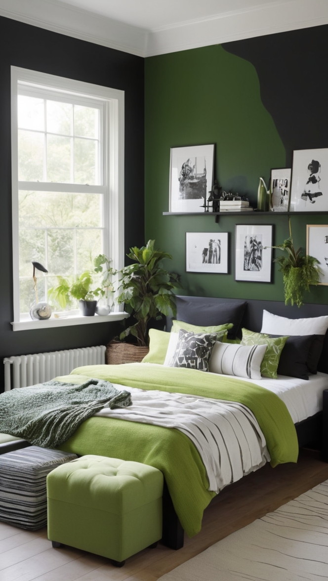black and green bedroom decor, stylish black and green bedroom, black and green bedroom design, modern black and green bedroom, luxurious black and green bedroom