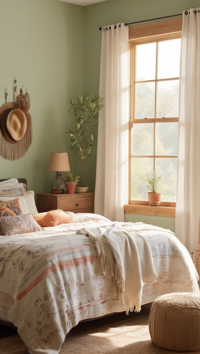 boho chic decor, rustic country home, farmhouse style bedding, vintage bohemian bedroom, shabby chic furniture