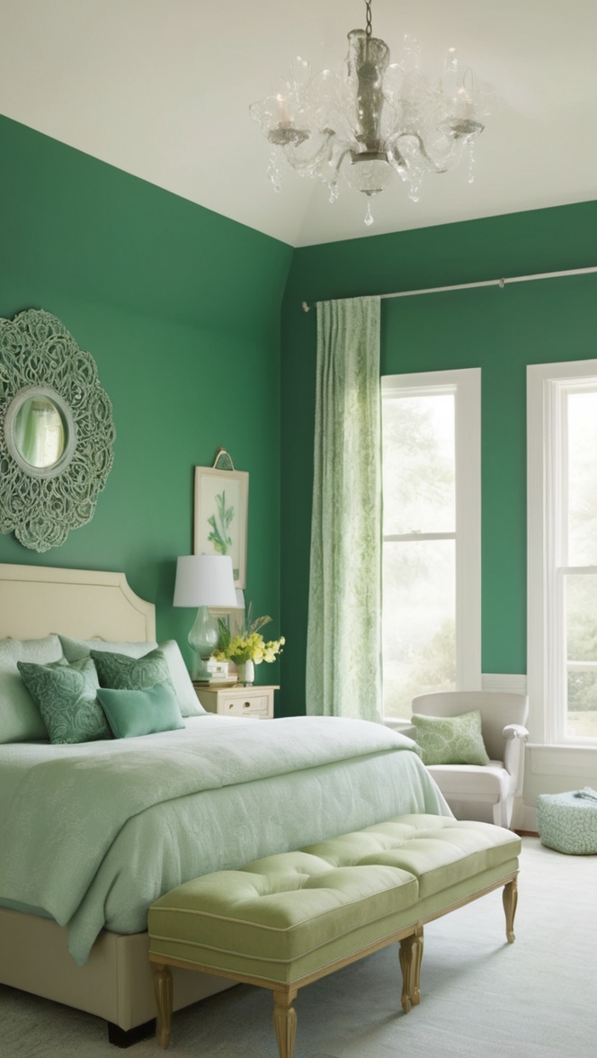 emerald green bedding, emerald green decor, emerald green walls, emerald green furniture, emerald green carpet