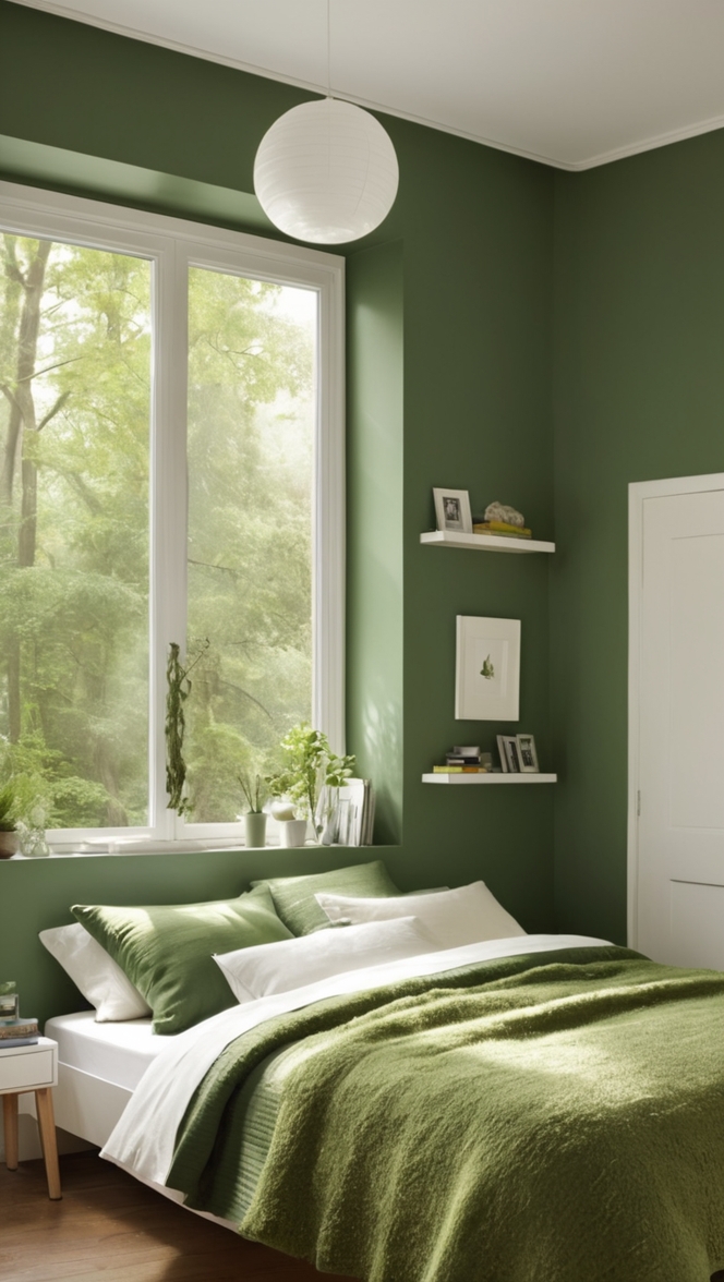 forest green paint, forest green walls, forest green decor, dark green bedroom, emerald green bedroom