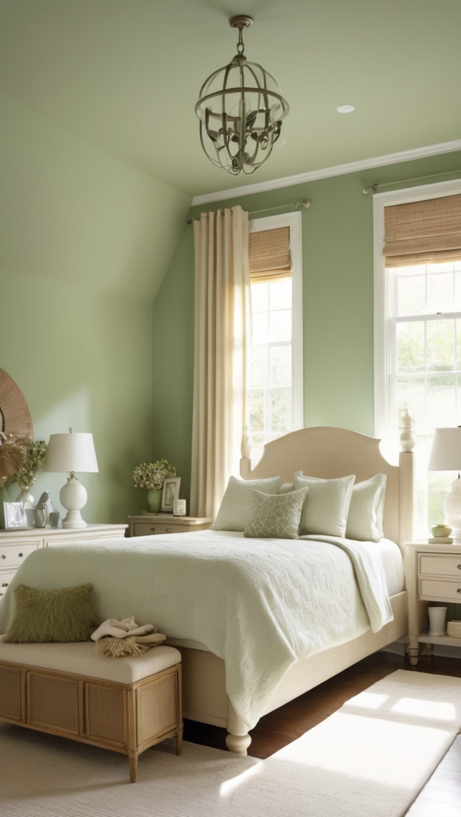 green and beige decor, beige bedroom ideas, green bedroom design, neutral bedroom color schemes, calming bedroom colors