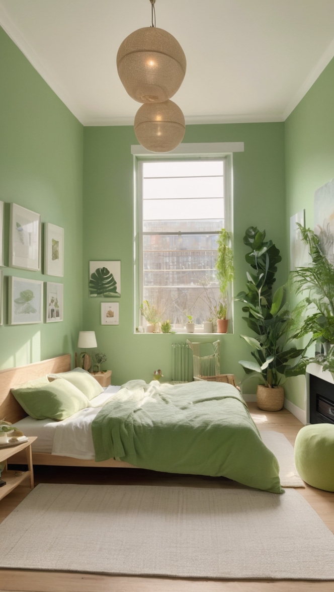 green bedroom decor, sustainable bedroom design, eco-friendly bedroom ideas, natural bedroom aesthetics, earthy bedroom inspiration