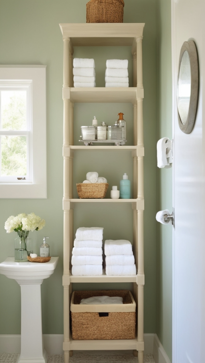 bathroom storage solutions, small bathroom organization, clever bathroom storage, creative bathroom storage, space-saving bathroom storage