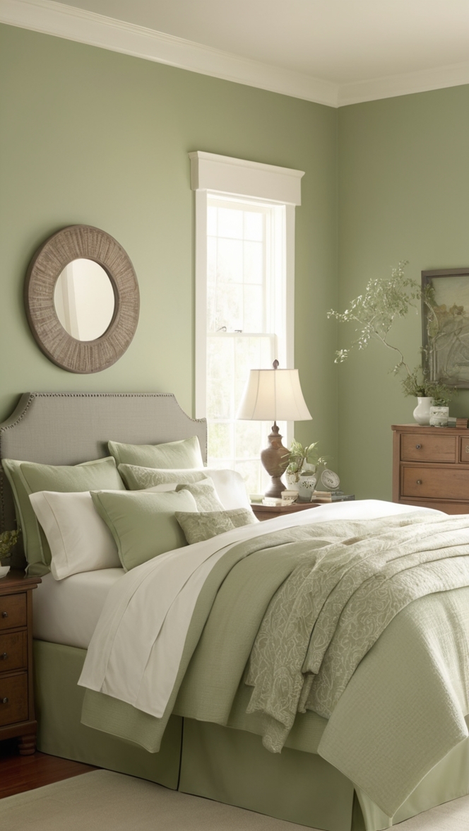 sage green paint, sage green decor, sage green bedding, sage green curtains, sage green walls