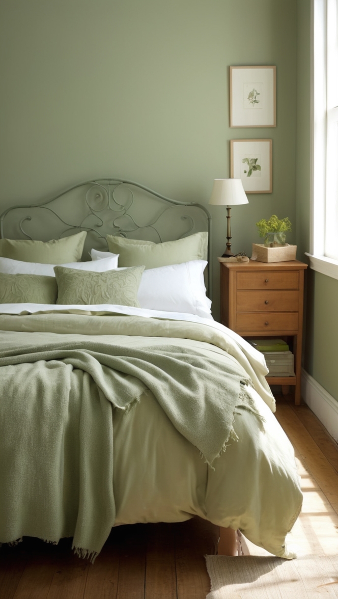 sage green paint, sage green decor, sage green bedding, sage green curtains, sage green walls