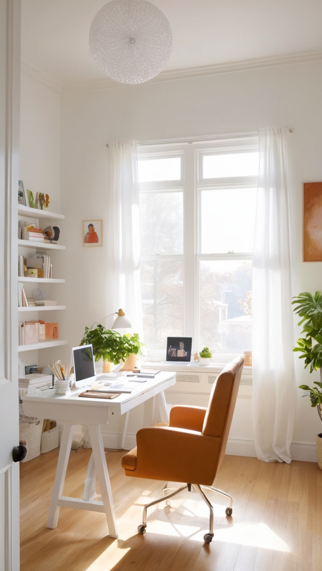 aesthetic office space, home office decor, modern office design, stylish workspace, elegant office furniture