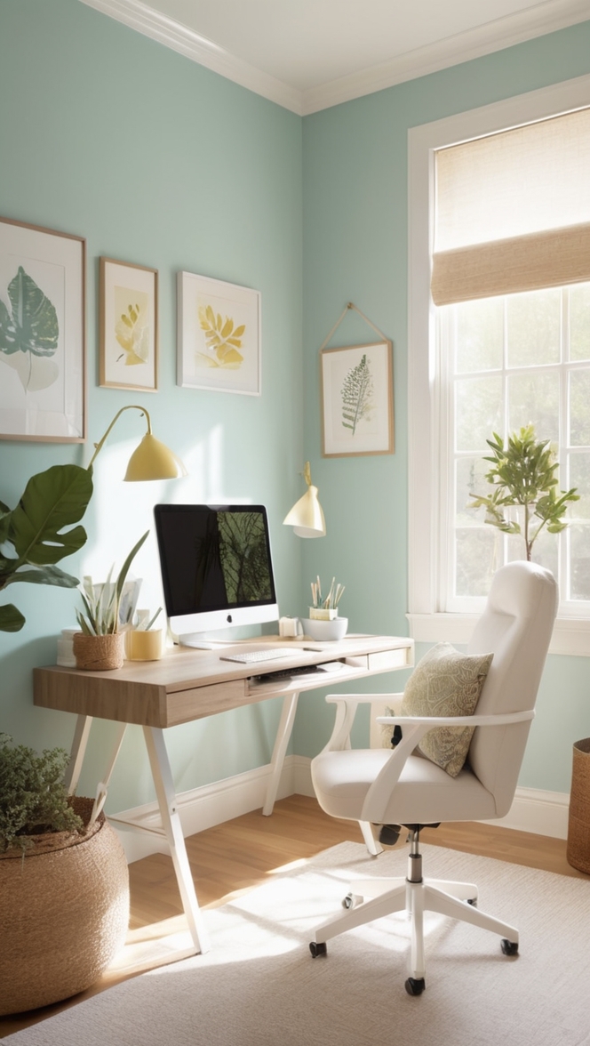 workspace design, home office decor, modern office space, stylish home office, chic workspace.