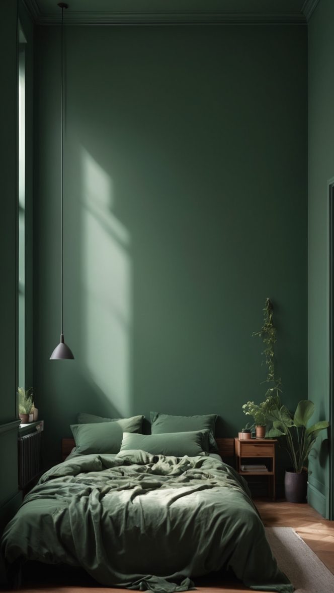 green bedroom decor, modern dark green bedroom, trendy dark green bedroom ideas, luxurious dark green bedroom, elegant green bedroom design