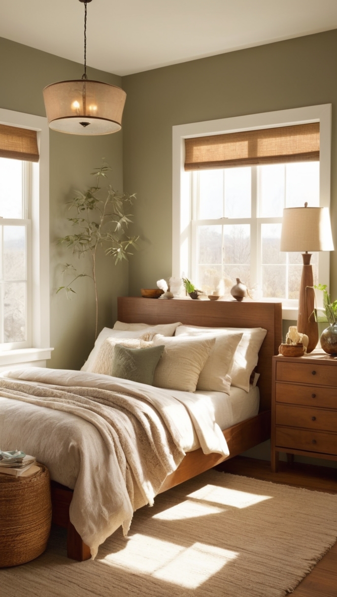 natural bedroom paint colors, cozy bedroom decor, rustic bedroom design, earth-inspired bedroom, warm earth tones