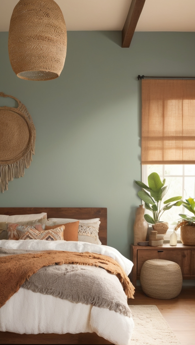 boho bedroom decor, earthy bedroom ideas, boho chic style, natural bedroom design, boho wall art